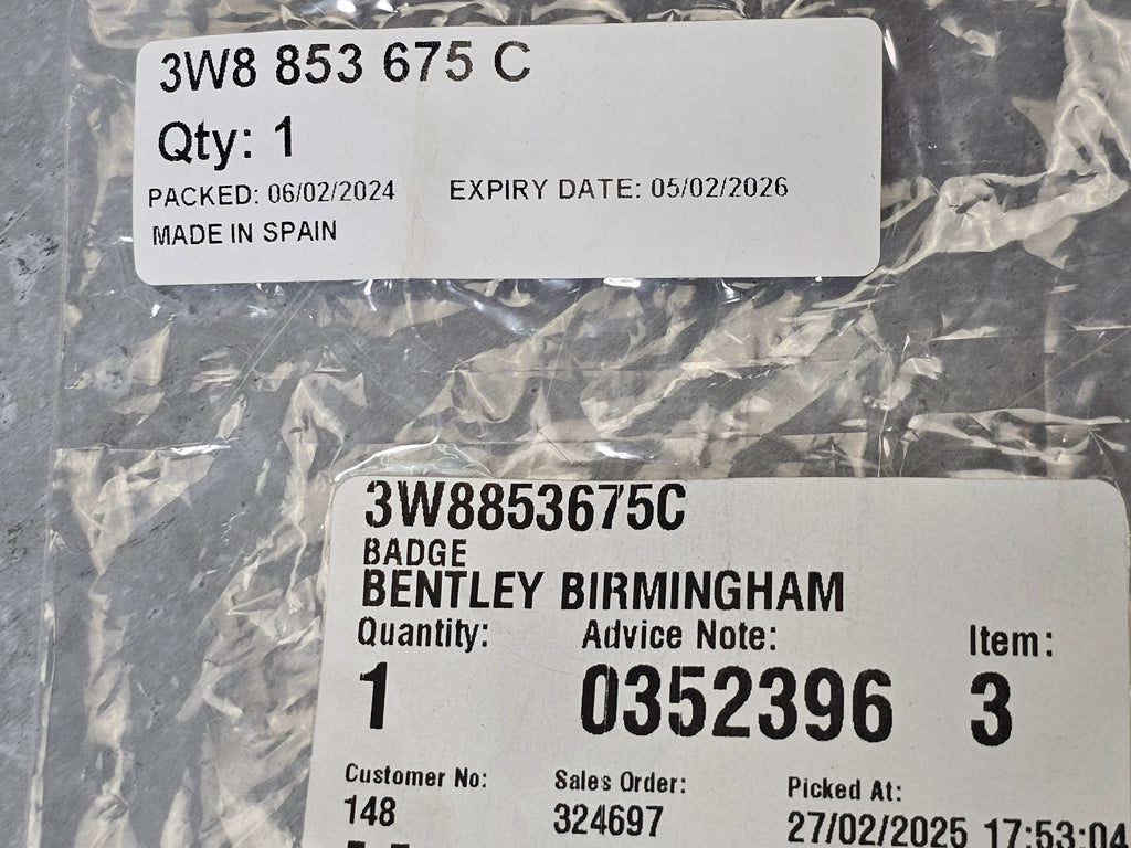BENTLEY GT GTC V8S FENDER SILVER BADGE LABEL 3W8853675C