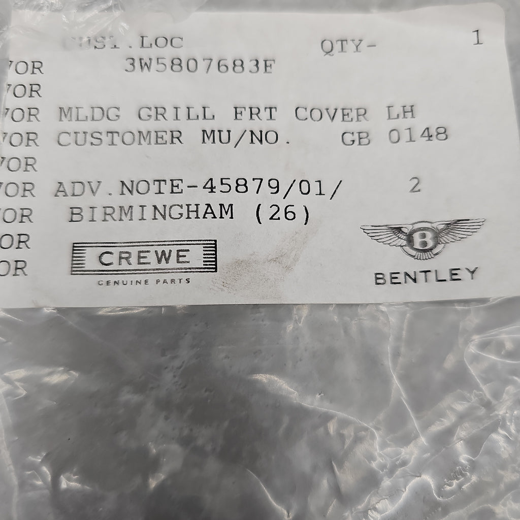 BENTLEY CONTINENTAL GRILLE MOULDING FRONT COVER LEFT HAND 3W5807683F