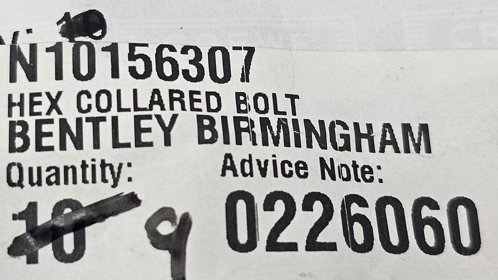 BENTLEY HEX COLLARED BOLT N10156307