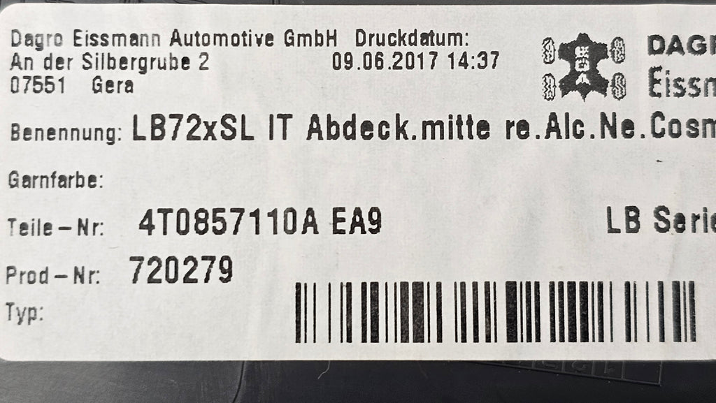 LAMBORGHINI HURACAN RHD COVER DASHBORD LOWER RH, ALCANTARA 4T0857110A