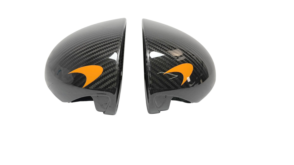 MCLAREN MSO GLOSS CARBON FIBRE MIRROR CAPS WITH LOGO 14AD019CP / 14AD020CP