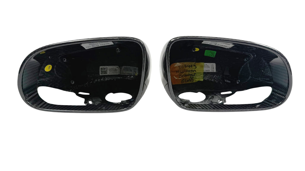 MCLAREN MSO GLOSS CARBON FIBRE MIRROR CAPS WITH LOGO 14AD019CP / 14AD020CP