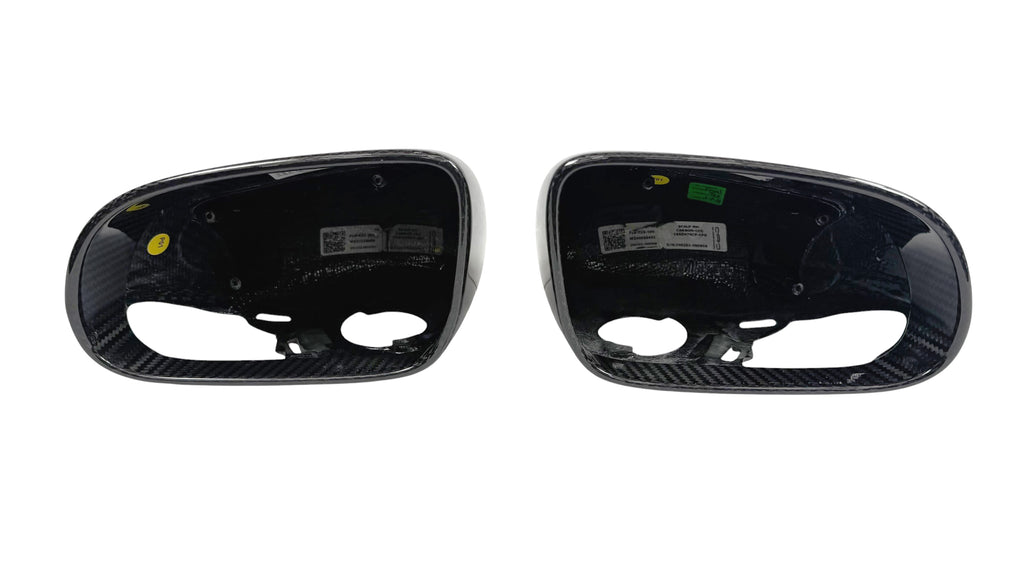 MCLAREN MSO GLOSS CARBON FIBRE MIRROR CAPS WITH LOGO 14AD019CP / 14AD020CP