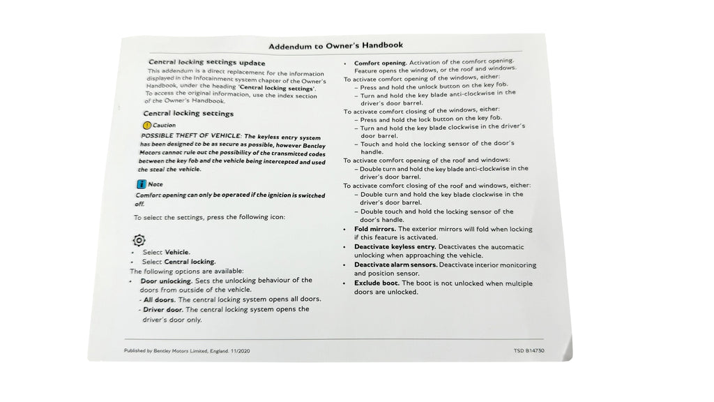 BENTLEY ADDENDUM TO OHB ENG GB TSDB14730