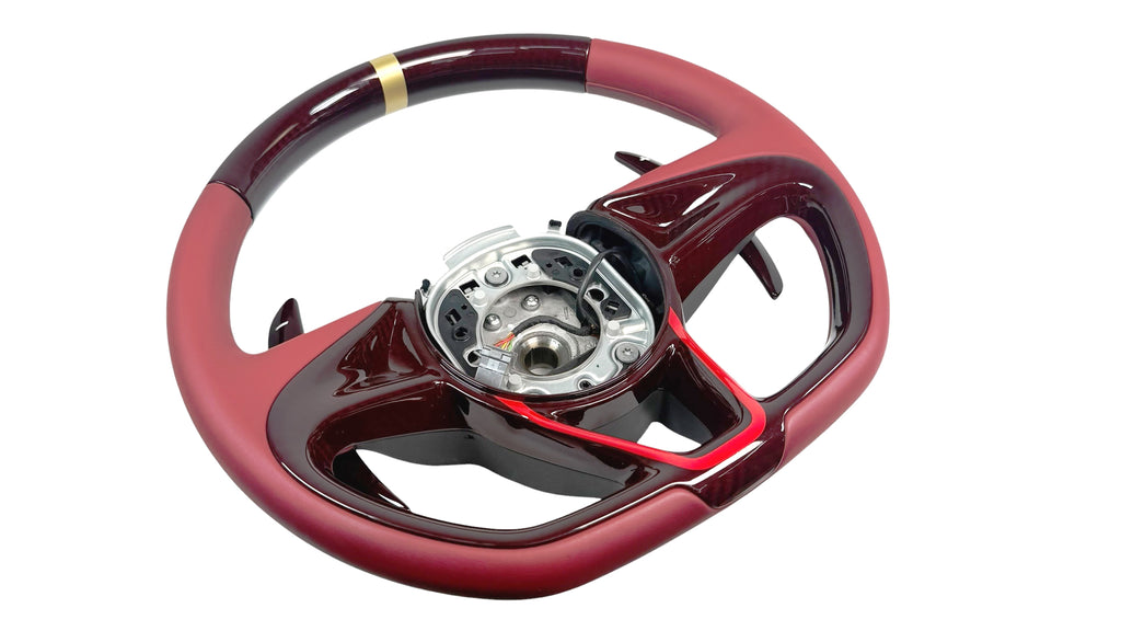 MCLAREN 765LT MSO RED CARBON/ LEATHER W/ GOLD 12 O'CLOCK RING STEERING WHEEL 14NA100RP-14RW004