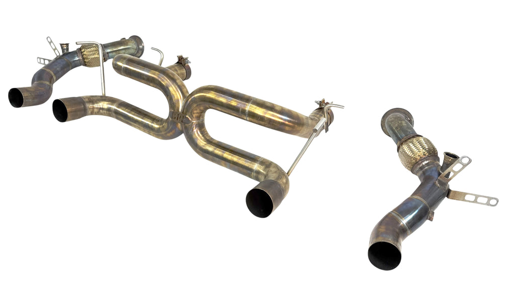 FERRARI 488 PISTA INCONEL REAR X PIPE EXHAUST / DECAT DOWNPIPES by BROOKE RACING