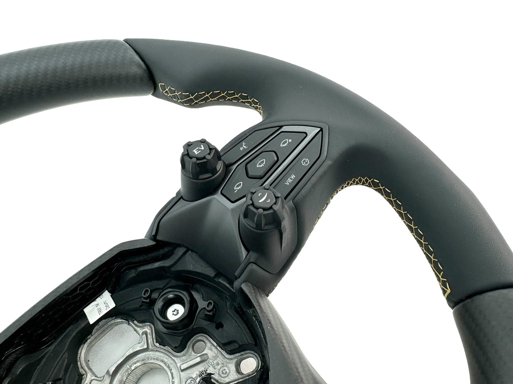 LAMBORGHINI REVULETO CARBON FIBRE LEATHER STEERING WHEEL - BLACK/ GOLD