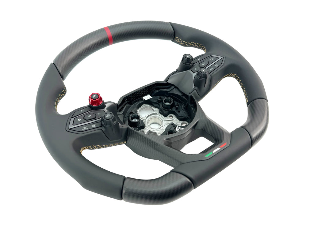 LAMBORGHINI REVULETO CARBON FIBRE LEATHER STEERING WHEEL - BLACK/ GOLD