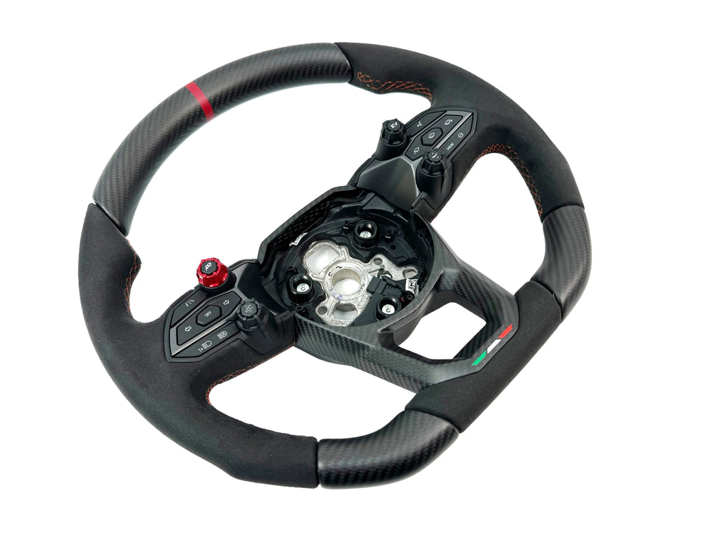 LAMBORGHINI REVULETO CARBON FIBRE ALCANTARA STEERING WHEEL - BLACK/ ORANGE