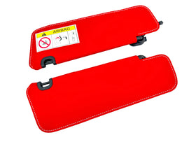 FERRARI PUROSANGUE ROSSO RED LEATHER SUN-VISERS PAIR SET 7455267 7455269