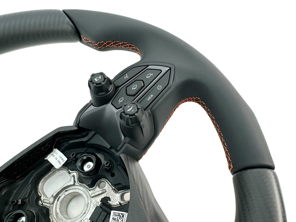 LAMBORGHINI REVULETO CARBON FIBRE LEATHER STEERING WHEEL - BLACK/ ORANGE