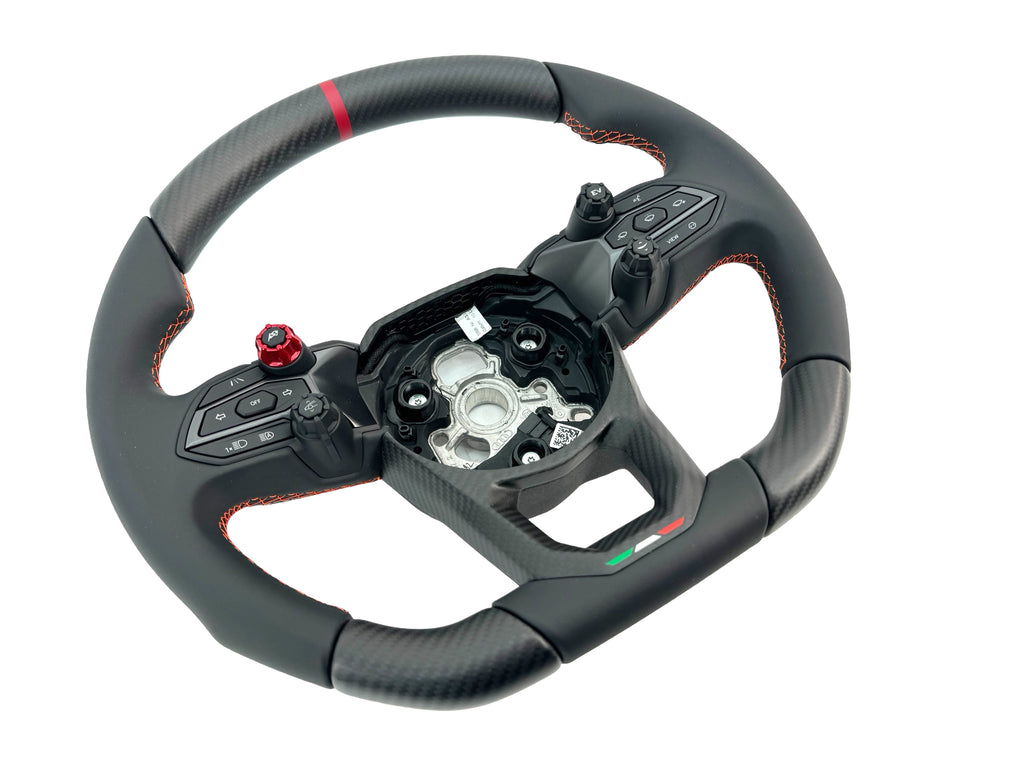 LAMBORGHINI REVULETO CARBON FIBRE LEATHER STEERING WHEEL - BLACK/ ORANGE