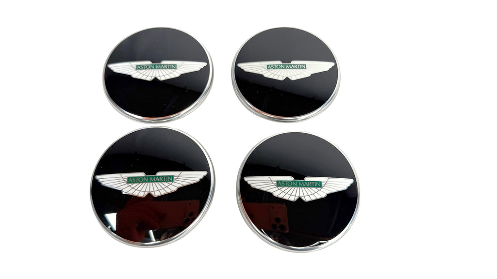 ASTON MARTIN WHEEL CENTRE CAPS GLOSS BLACK/ GREEN INLAY HY53-1A096-AA-PK