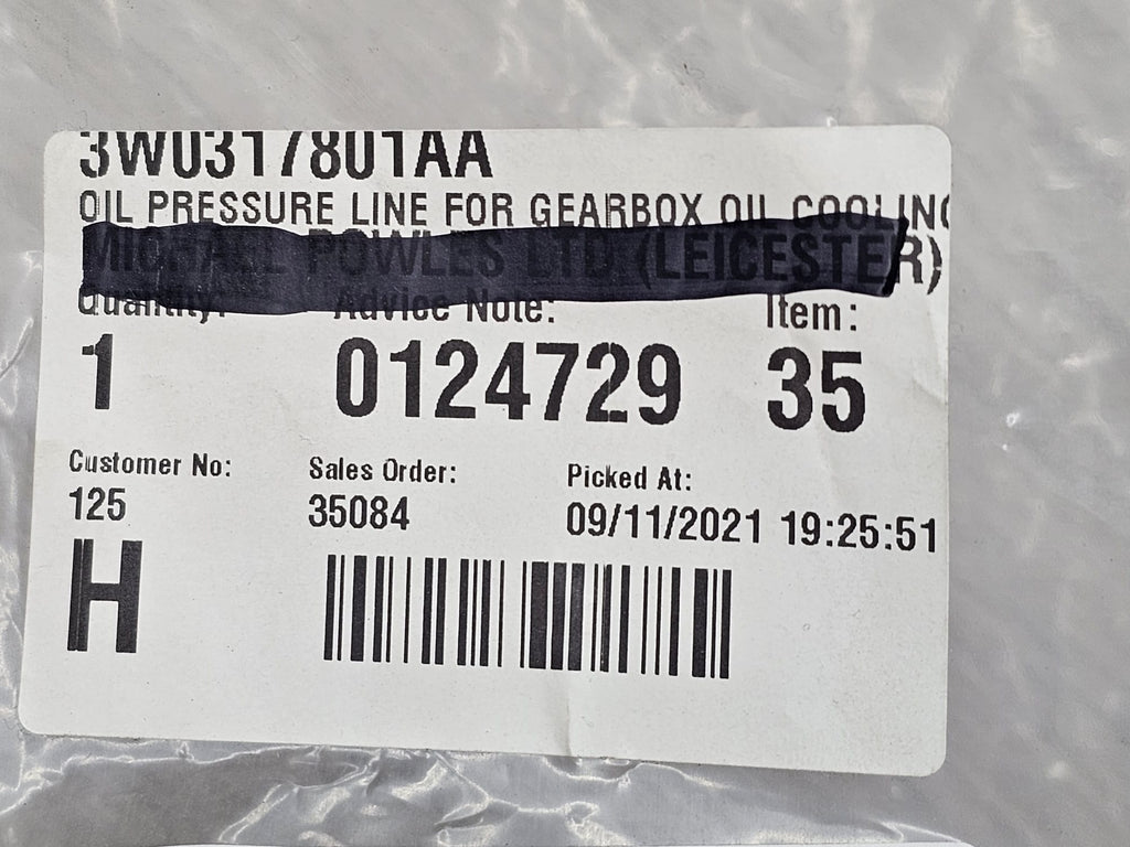 BENTLEY CONTINENTAL OIL PRESSURE LINE FOR GEARBOX OIL COOLING 3W0317801AA