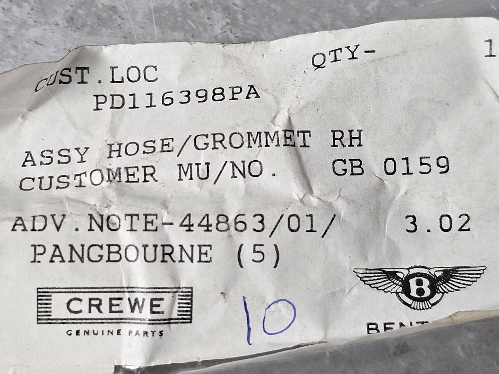 BENTLEY ASSY HOSE/GROMMET RH PD116398PA