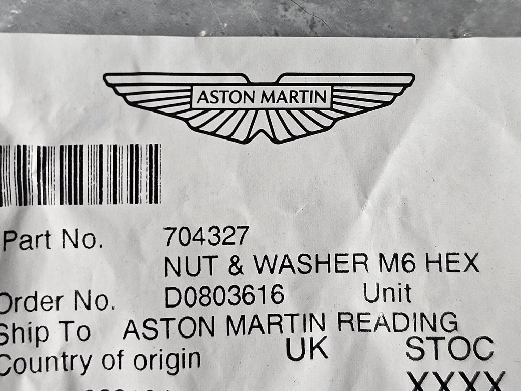 ASTON MARTIN NUT AND WASHER M6 HEX 704327