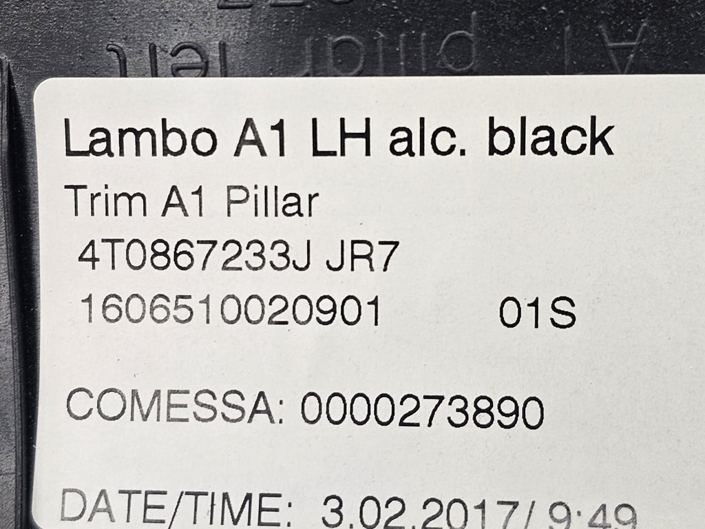 LAMBORGHINI TRIM PANEL PILLAR LH, BLACK ALCANTARA 4T0867233JJR7
