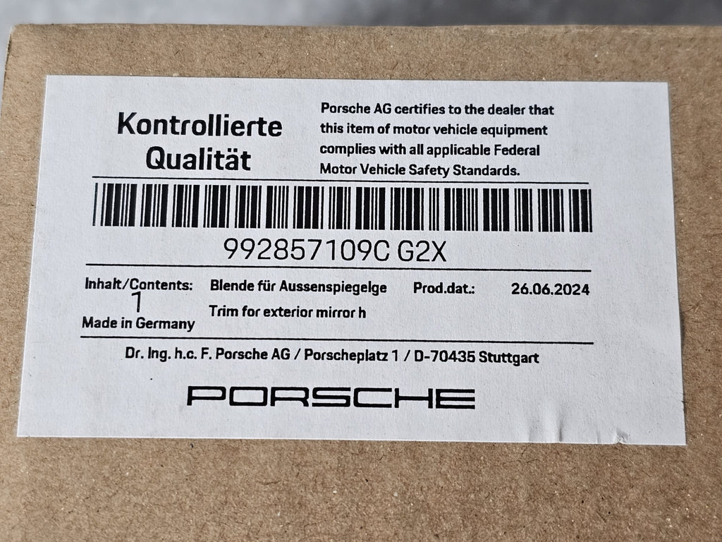 PORSCHE 992 LOWER WING MIRROR HOUSING COVER LH 992857109CG2X