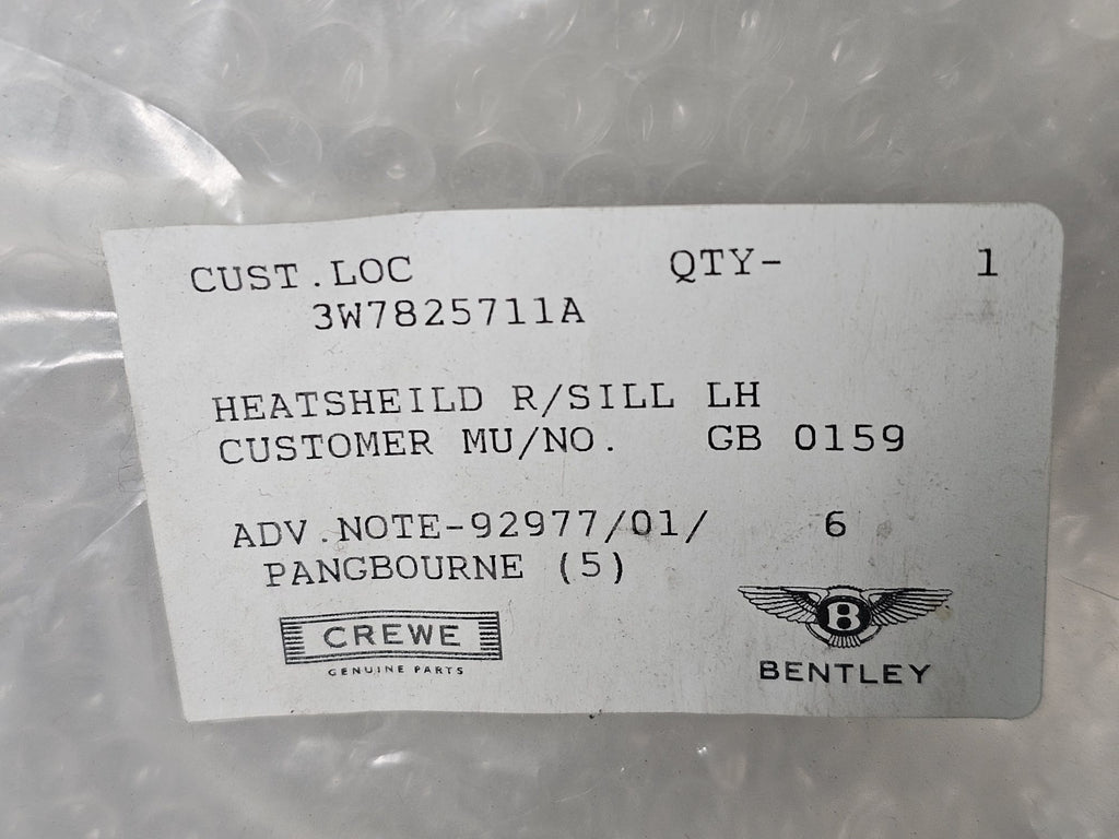 BENTLEY CONTINENTAL HEATSHIELD R SILENCER LH 3W0825711A