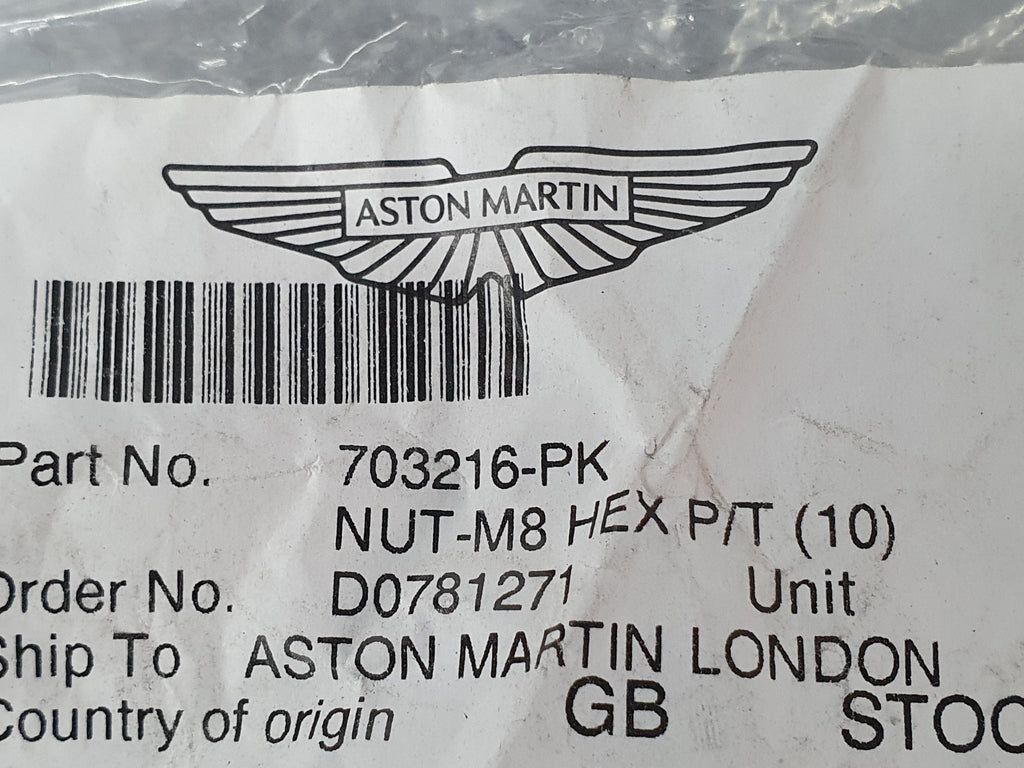 ASTON MARTIN NUT-M8 HEX P/T (10) 703216-PK