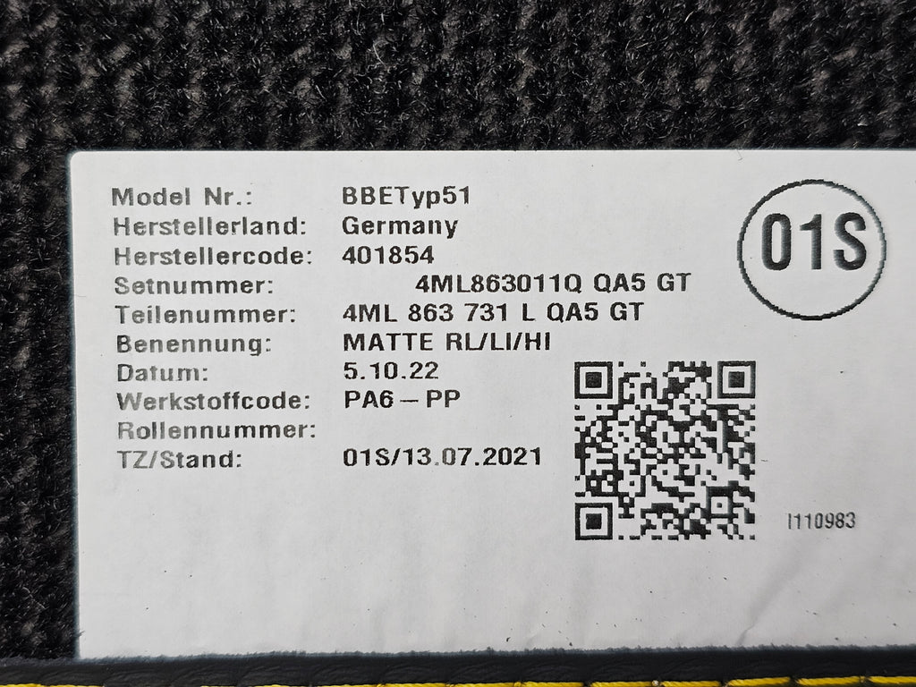LAMBORGHINI URUS PROTECTIVE MAT SET BLACK/ YELLOW STITCHING 4ML863011Q