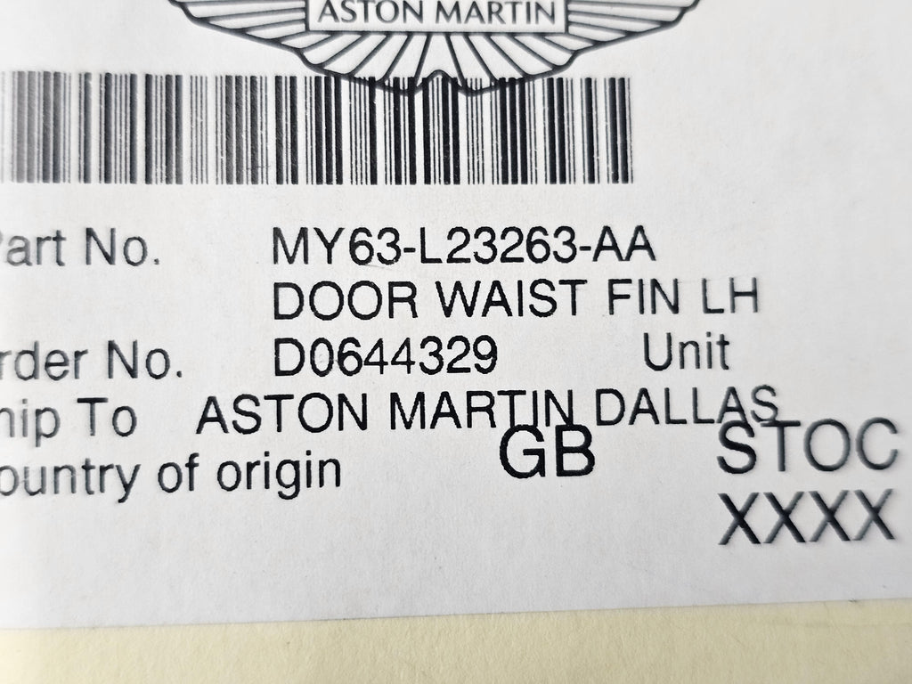 2019 VANTAGE ROADSTER V12 EXTERIOR DOOR WAIST FINISHER LEFT HAND MY63-L23263-AA