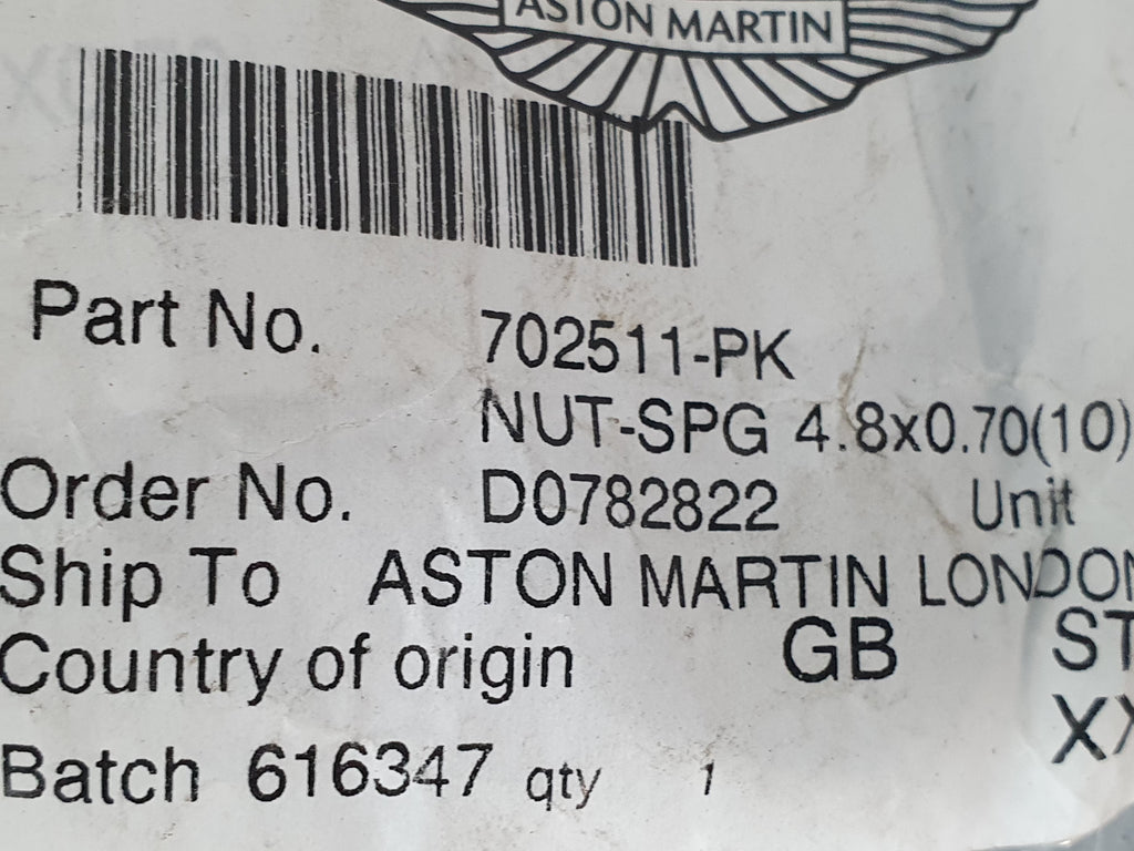 ASTON MARTIN SPG NUT 4.8 X 0.70MM (PACK OF 10) 702511-PK
