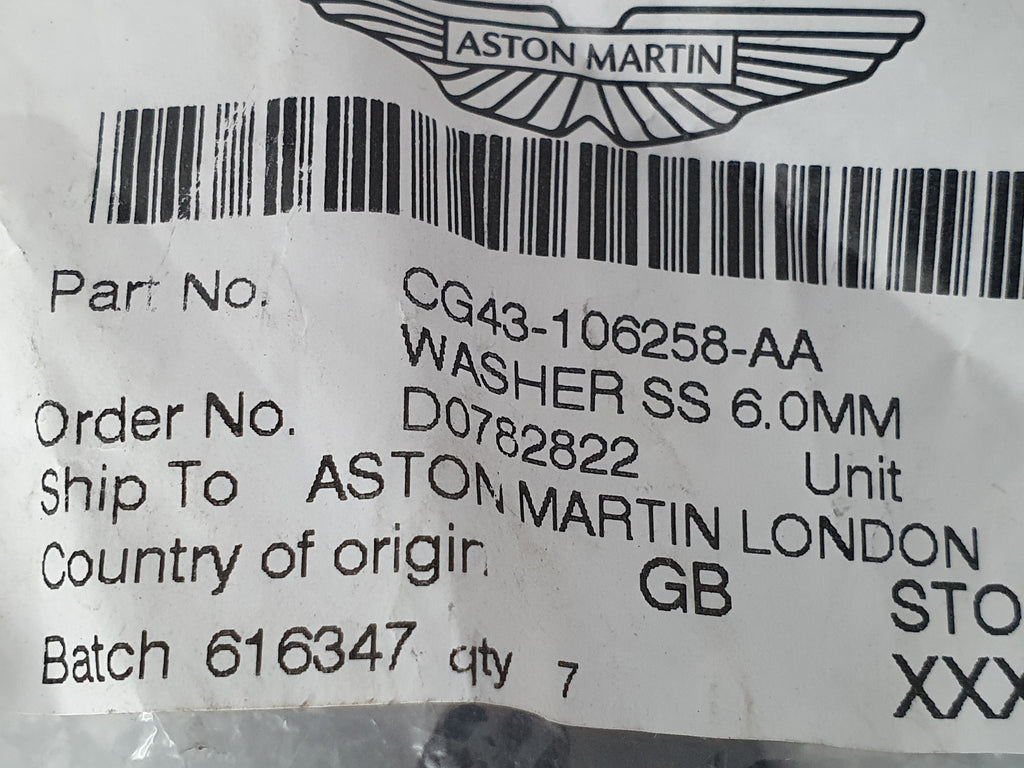 ASTON MARTIN WASHER BLACK STAINLESS STEEL 6.0MM CG43-106258-AA