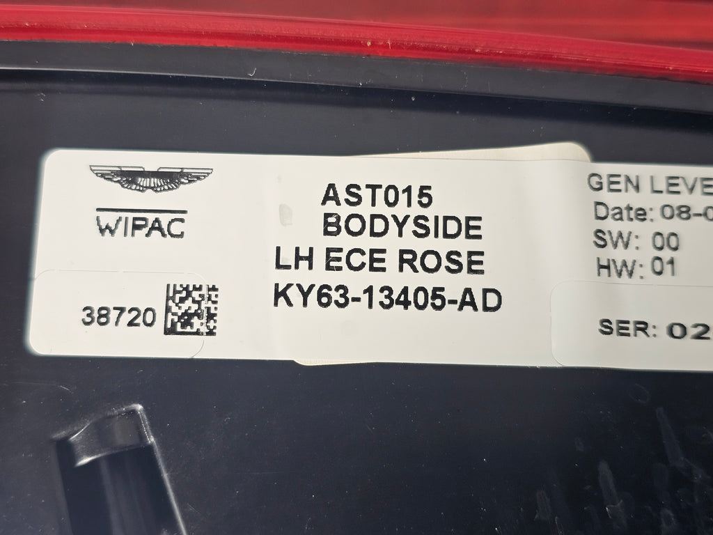 ASTON MARTIN VANTAGE 2019 ROW RED LENS LEFT SIDE TAIL LAMP ASSEMBLY KY63-13405-AD