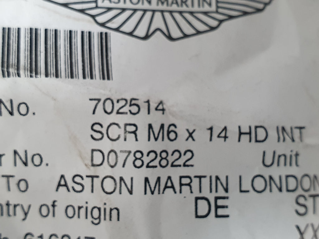 ASTON MARTIN SCREEN M6 X 14 HEAD INTERIOR 702514