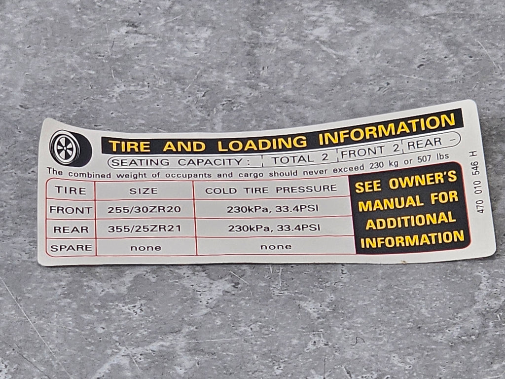 LAMBORGHINI AVENTADOR LABEL FOR TYRE INFLATION PRESSURE 470010546H
