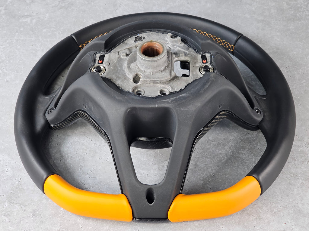 MCLAREN 650S MP4 12C CARBON FIBRE STEERING WHEEL WITH ORANGE LEATHER BASE AND TOP STITCHING 11N3337CP-P1005AW