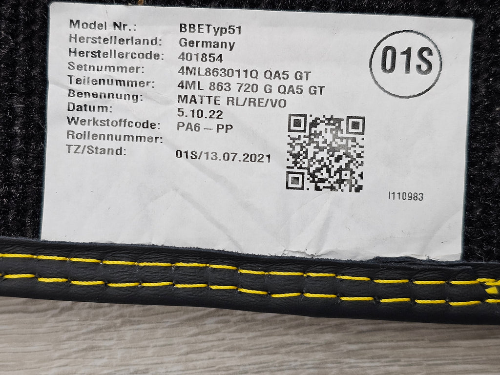 LAMBORGHINI URUS PROTECTIVE MAT SET BLACK/ YELLOW STITCHING 4ML863011Q