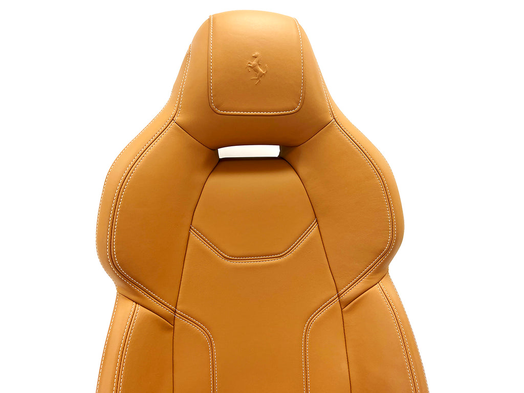 FERRARI F12 FRONT RIGHT COMFORT SEAT IN TAN LEATHER WITH WHITE STITCHING