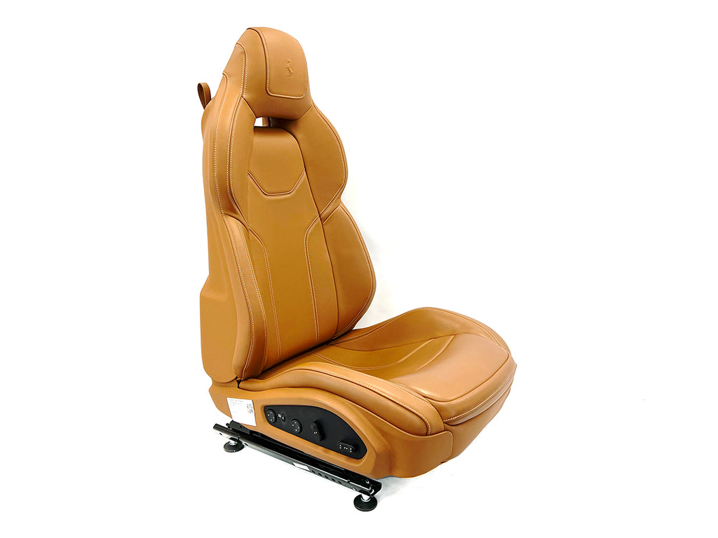 FERRARI F12 FRONT RIGHT COMFORT SEAT IN TAN LEATHER WITH WHITE STITCHING